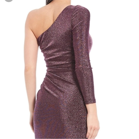 ADRIANNA PAPELL one sleeve slit purple glitter gown special occasion Small - Picture 4 of 7